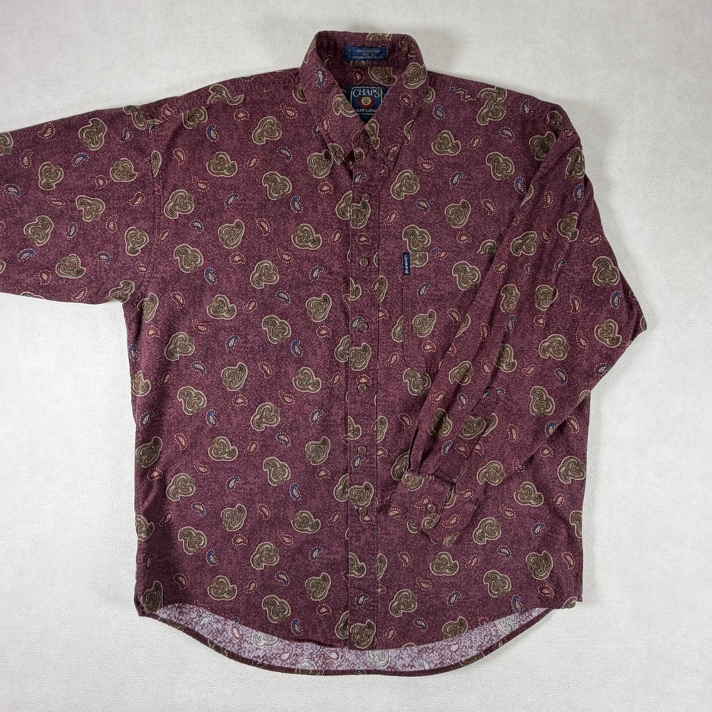 Vintage Chaps Ralph Lauren Mens Large Burgundy Paisley Button Down Shirt 90s